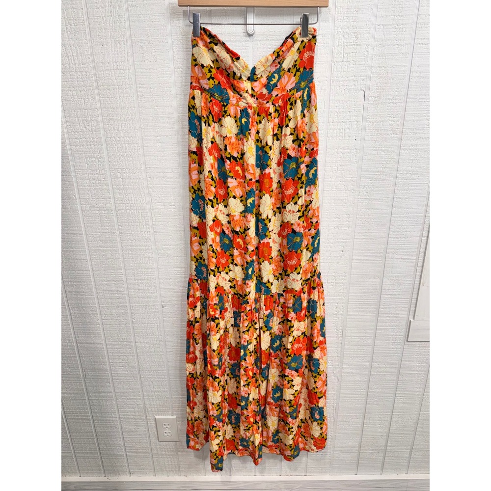 Free People Maxi Dress Women Multicolor Floral Tie Back Smocked Tiered Size M